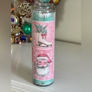 Christmas sugar frosted glass pillar candle